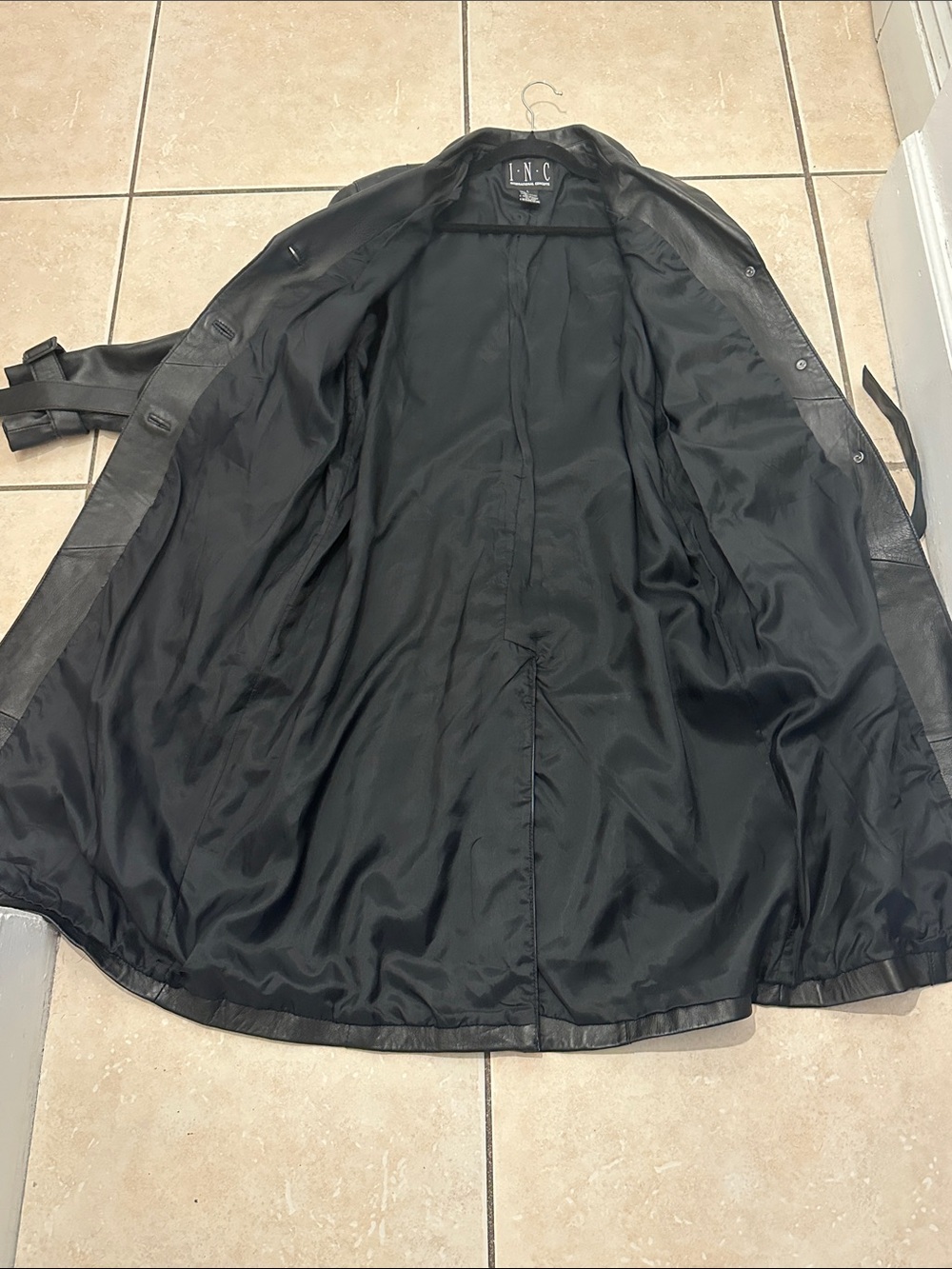 INC International Concepts Black Leather Belted Trench Coat - Picture 8 of 8